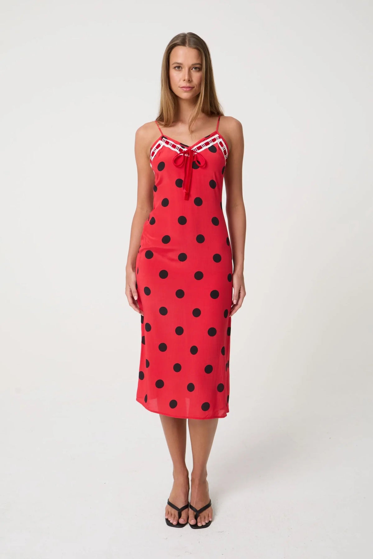 LUCIA MIDI DRESS | RED POCKA - Love McNicoll